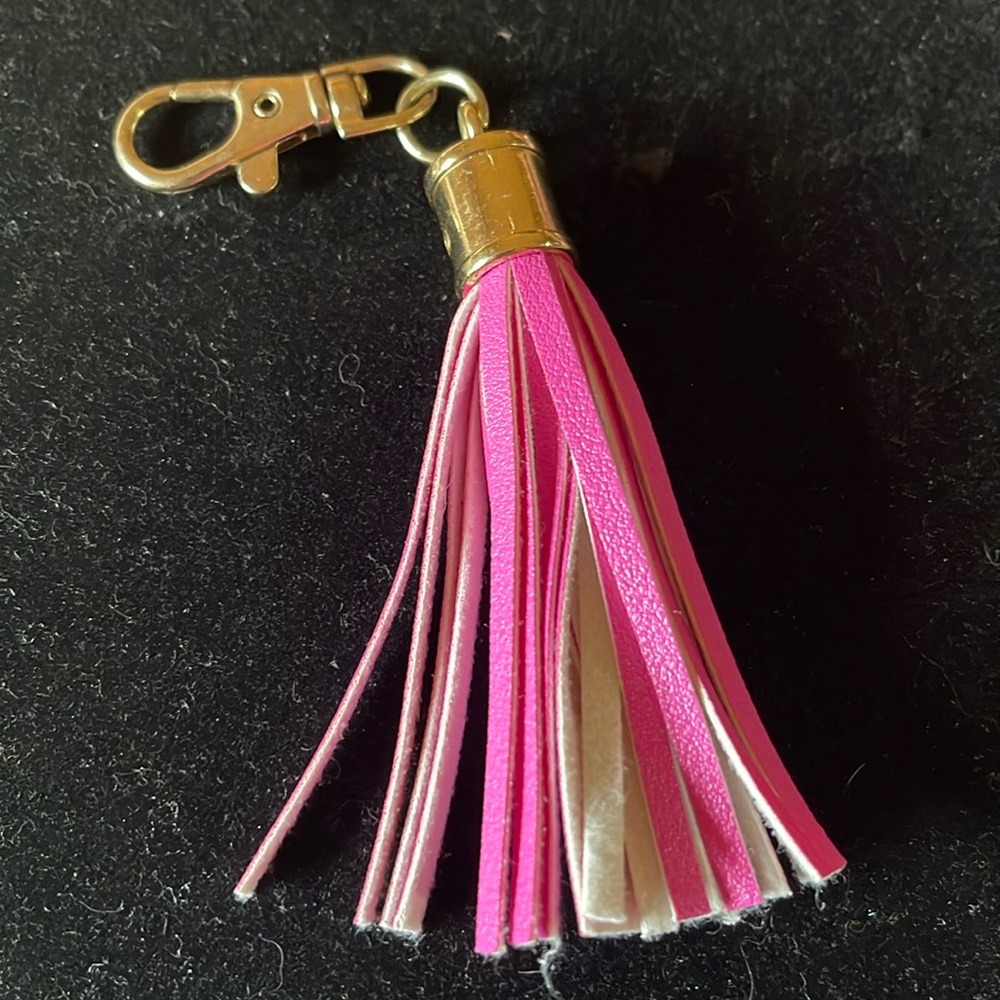 Leather Pink & White Tassle Bag Charm